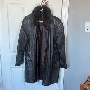 Women's Black Leather Jacket with Fur Collar